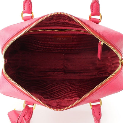 Prada Saffiano Luxe Leather Triangle Logo Mini Boston Handbag Pink — view 6