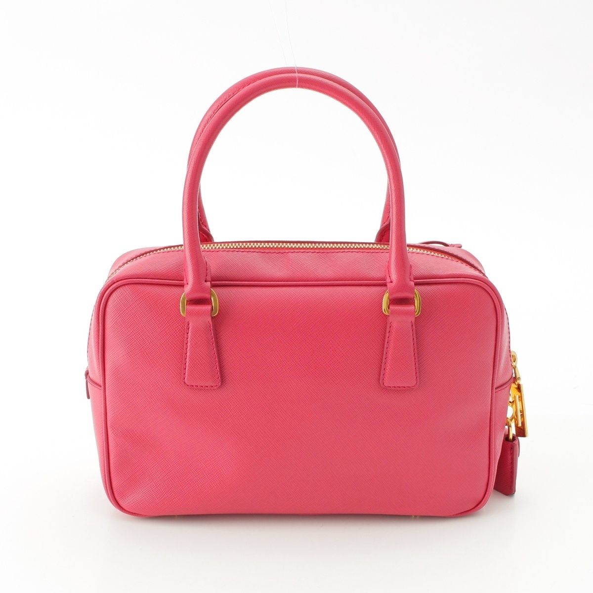Prada Saffiano Luxe Leather Triangle Logo Mini Boston Handbag Pink — view 4