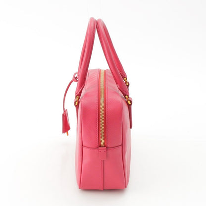 Prada Saffiano Luxe Leather Triangle Logo Mini Boston Handbag Pink — view 3