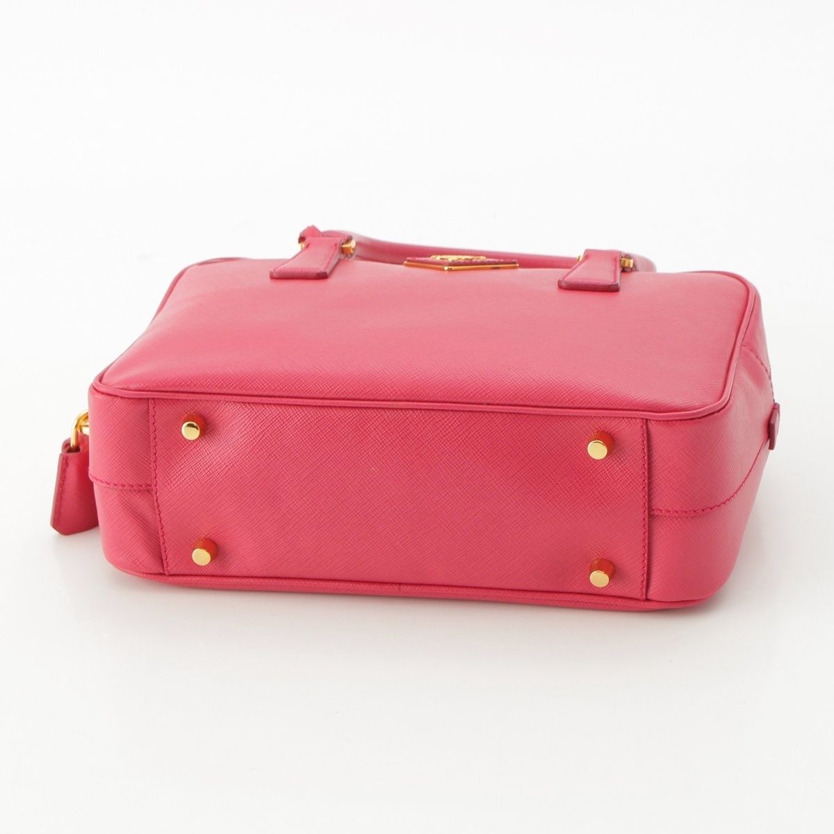 Prada Saffiano Luxe Leather Triangle Logo Mini Boston Handbag Pink — view 5