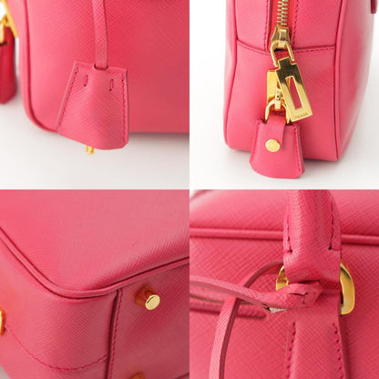 Prada Saffiano Luxe Leather Triangle Logo Mini Boston Handbag Pink — view 9