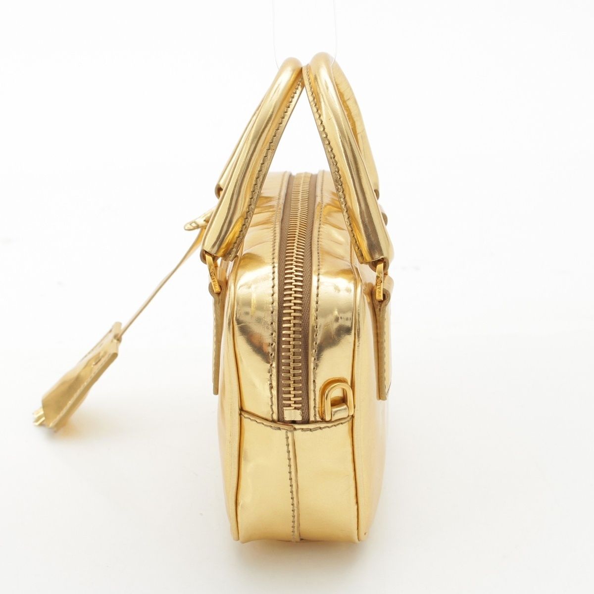 Prada Leather Triangle Logo Mini 2-Way Chain Shoulder Bag Gold — view 3