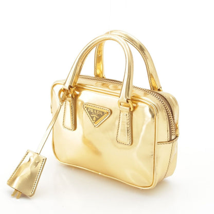 Prada Leather Triangle Logo Mini 2-Way Chain Shoulder Bag Gold — view 2