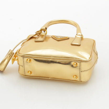 Prada Leather Triangle Logo Mini 2-Way Chain Shoulder Bag Gold — view 5