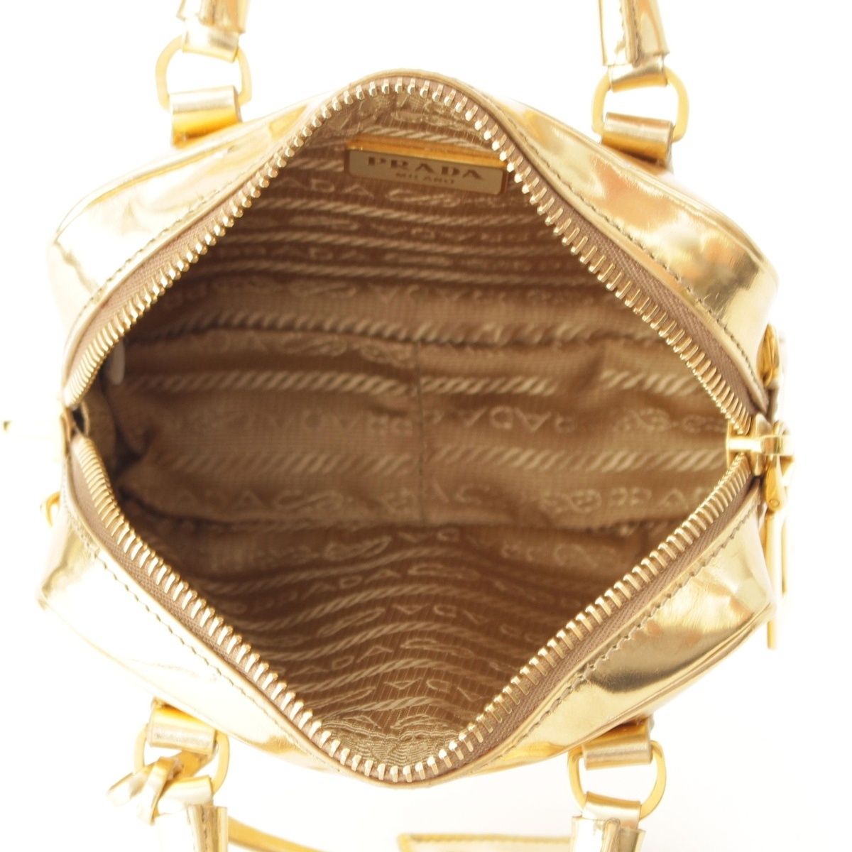 Prada Leather Triangle Logo Mini 2-Way Chain Shoulder Bag Gold — view 6