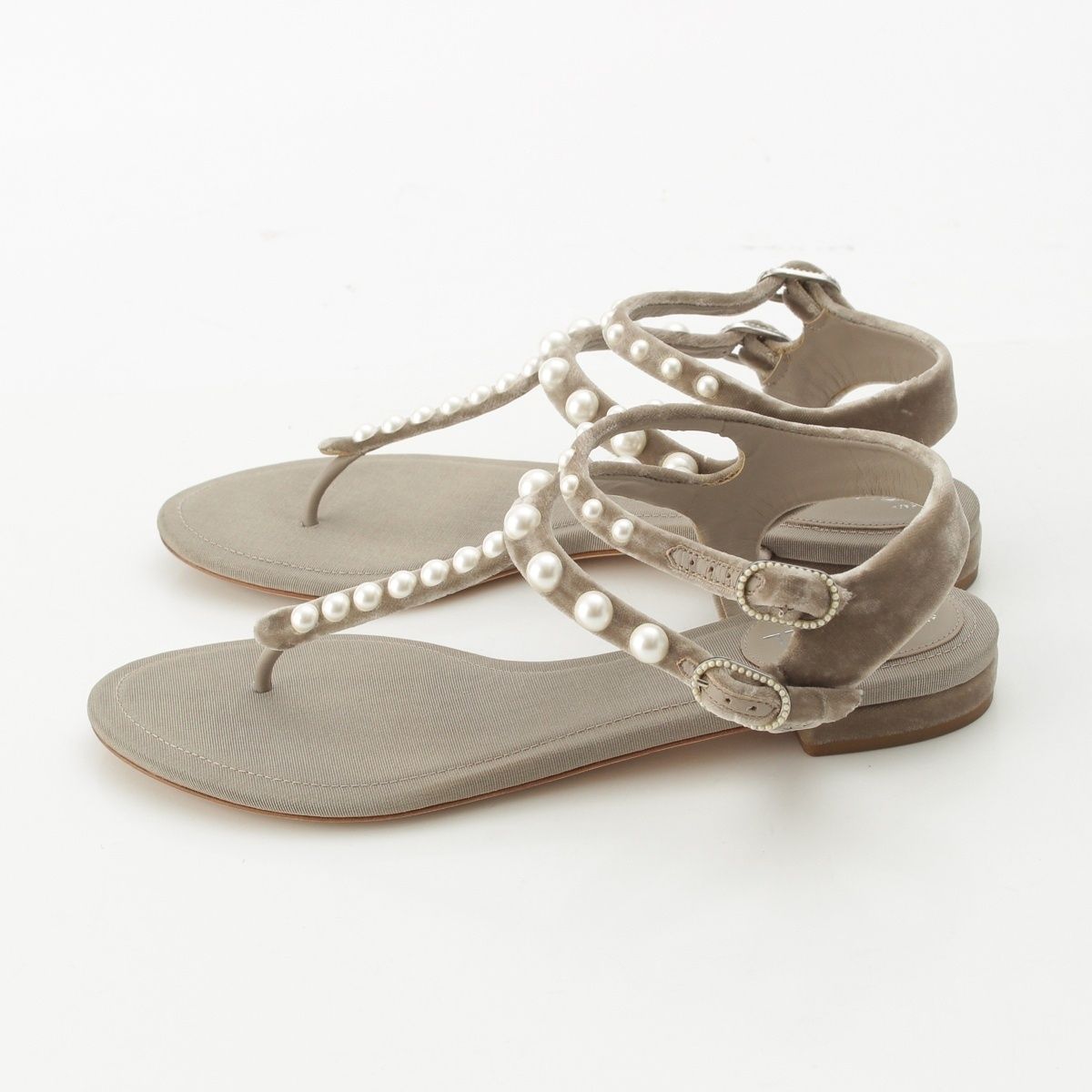 Chanel Velour CC Logo Pearl Strap Sandals Gray Ju 36 1 2C — view 2