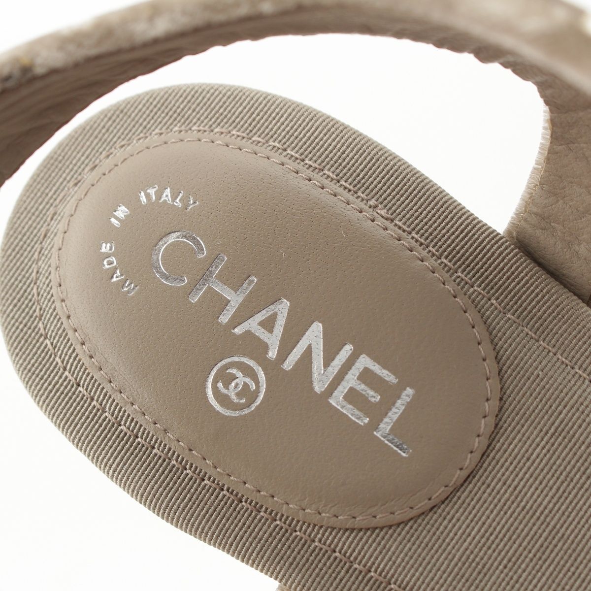 Chanel Velour CC Logo Pearl Strap Sandals Gray Ju 36 1 2C — view 6
