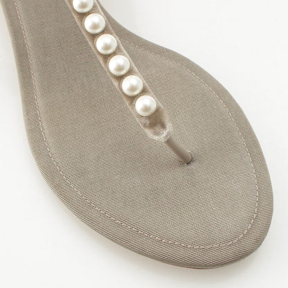 Chanel Velour CC Logo Pearl Strap Sandals Gray Ju 36 1 2C — view 5