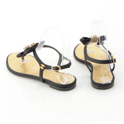 Chanel Pearl CC Logo Ribbon Sandals Black Gold 36 1 2C — view 4