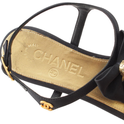 Chanel Pearl CC Logo Ribbon Sandals Black Gold 36 1 2C — view 7