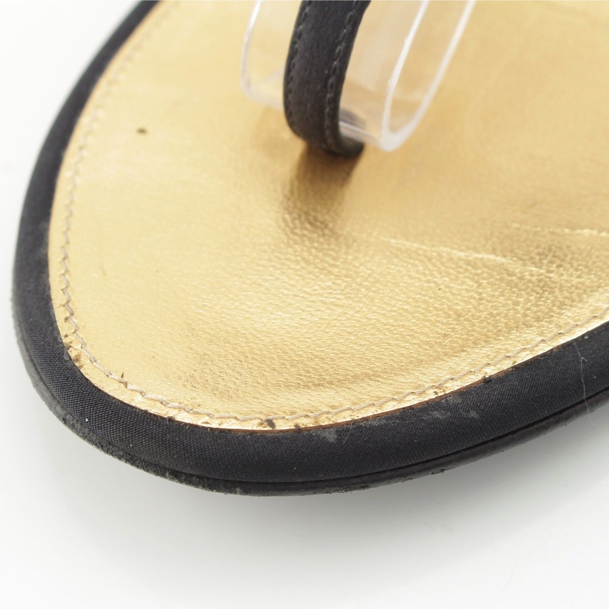 Chanel Pearl CC Logo Ribbon Sandals Black Gold 36 1 2C — view 8