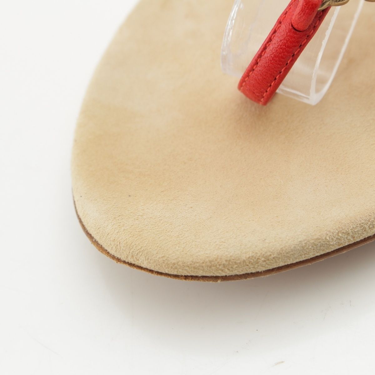 Chanel Leather CC Logo Camellia Suede Sandals Beige Red 36c — view 8