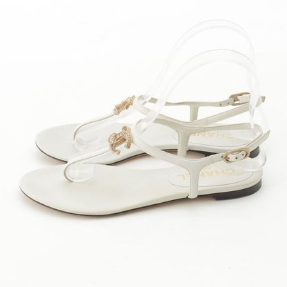 Chanel Leather CC Logo Rhinestone Strap Sandals White 36c — view 3