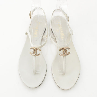 Chanel Leather CC Logo Rhinestone Strap Sandals White 36c — view 2
