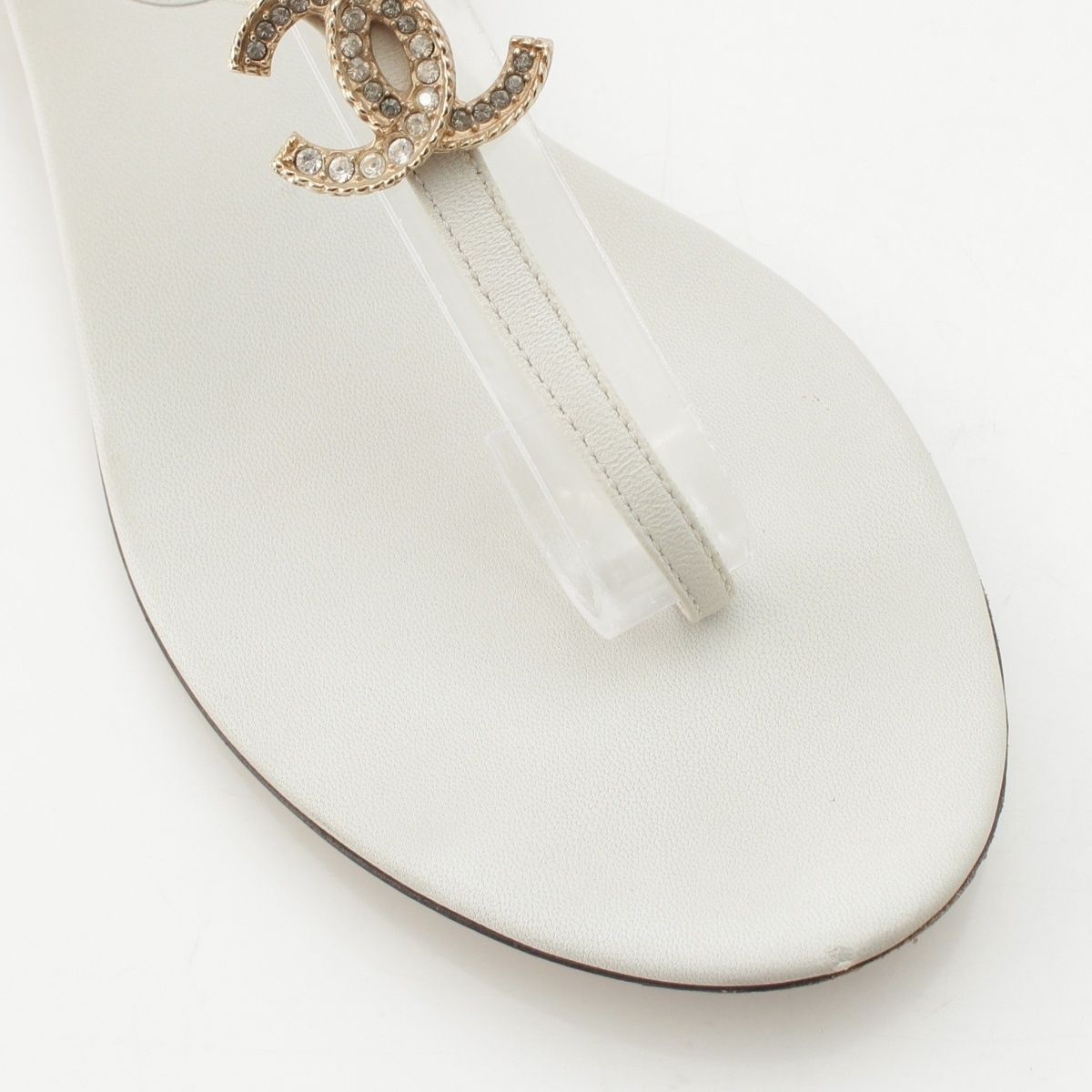 Chanel Leather CC Logo Rhinestone Strap Sandals White 36c — view 6