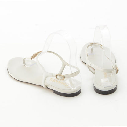 Chanel Leather CC Logo Rhinestone Strap Sandals White 36c — view 4