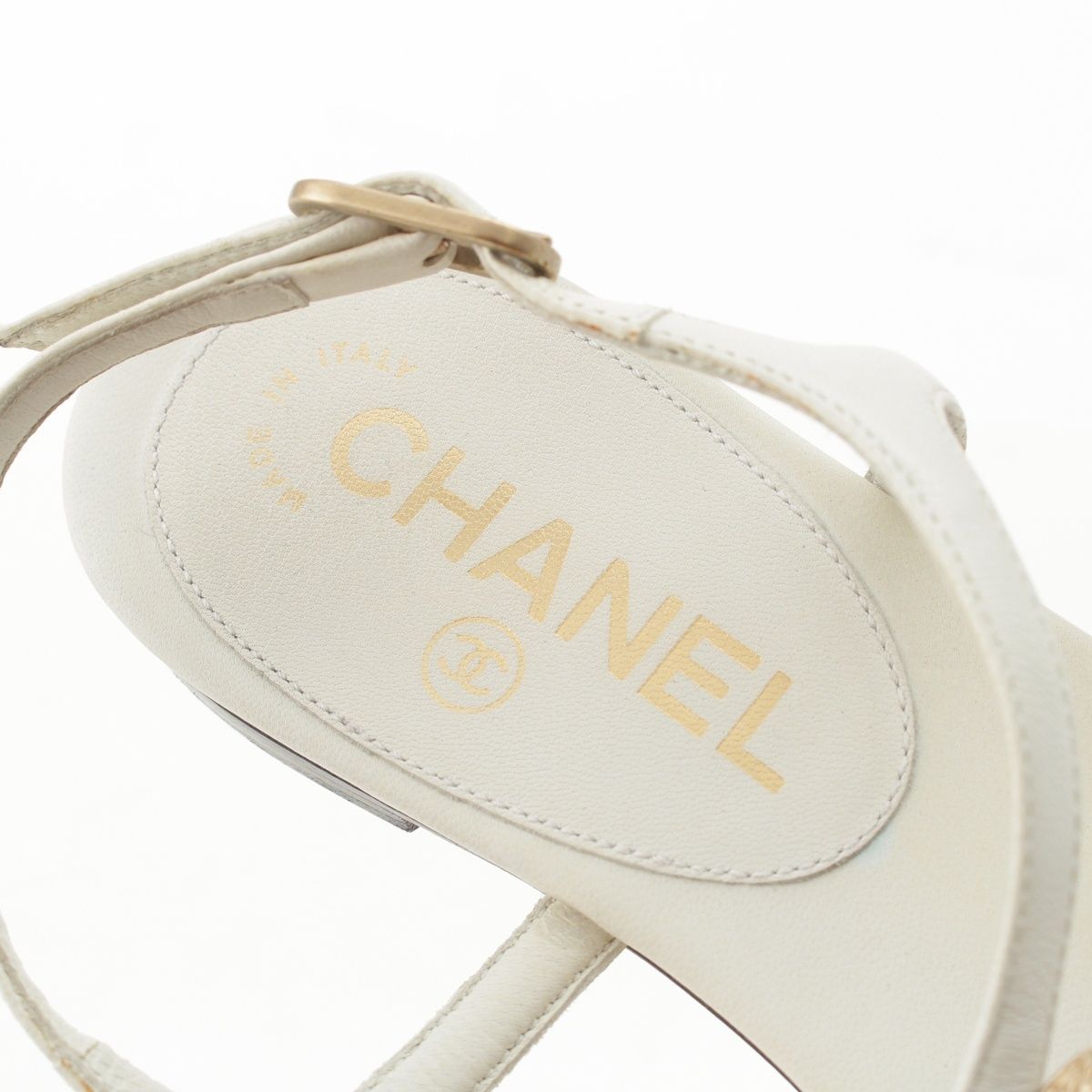Chanel Leather CC Logo Rhinestone Strap Sandals White 36c — view 7