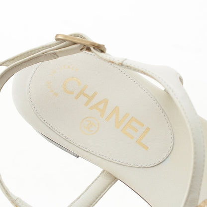 Chanel Leather CC Logo Rhinestone Strap Sandals White 36c — view 7