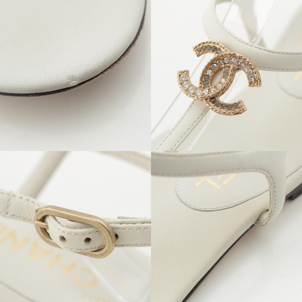 Chanel Leather CC Logo Rhinestone Strap Sandals White 36c — view 9