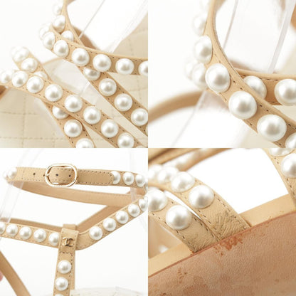 Chanel Leather Pearl CC Logo Strap Quilted Sandals Beige — view 9