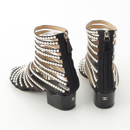 Chanel Pearl Metiers D'art Sandals Boots Black 36 1 2C — view 4