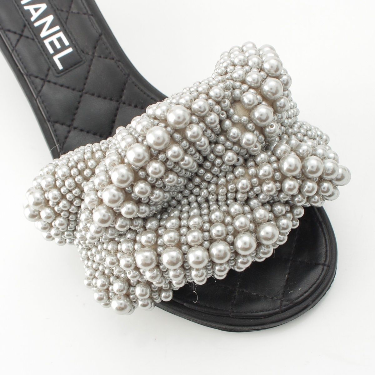 Chanel Pearl CC Logo Heels Gladiator Sandals Black — view 6