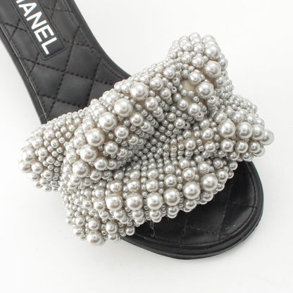 Chanel Pearl CC Logo Heels Gladiator Sandals Black — view 6