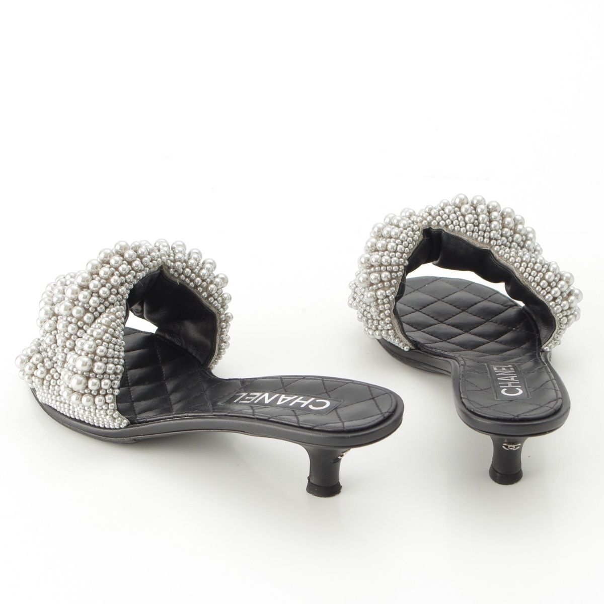 Chanel Pearl CC Logo Heels Gladiator Sandals Black — view 4