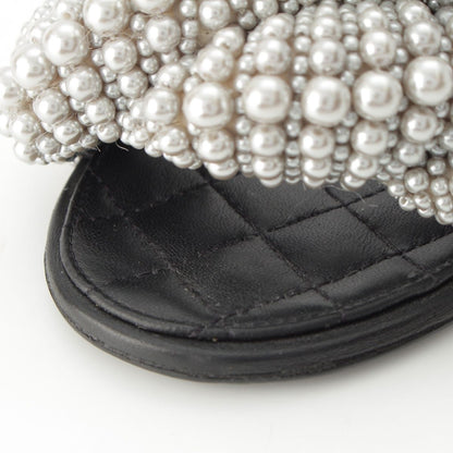 Chanel Pearl CC Logo Heels Gladiator Sandals Black — view 8