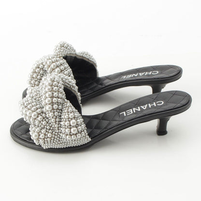 Chanel Pearl CC Logo Heels Gladiator Sandals Black — view 3