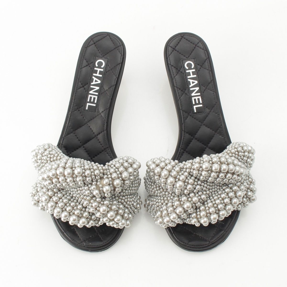 Chanel Pearl CC Logo Heels Gladiator Sandals Black — view 2