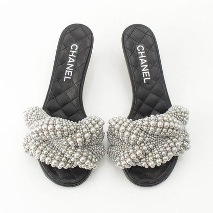 Chanel Pearl CC Logo Heels Gladiator Sandals Black — view 2