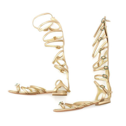 Chanel Leather CC Logo Gripoix Gladiator Sandals Gold — view 2