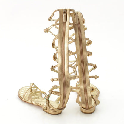 Chanel Leather CC Logo Gripoix Gladiator Sandals Gold — view 4