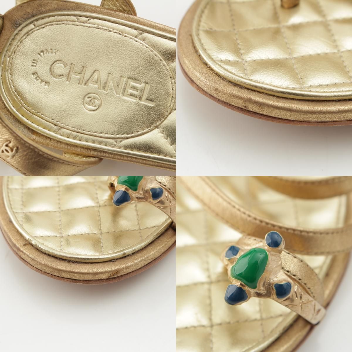 Chanel Leather CC Logo Gripoix Gladiator Sandals Gold — view 8