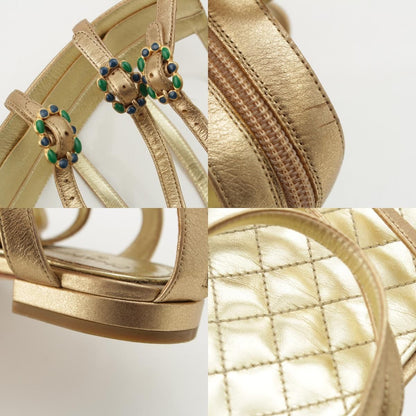Chanel Leather CC Logo Gripoix Gladiator Sandals Gold — view 9