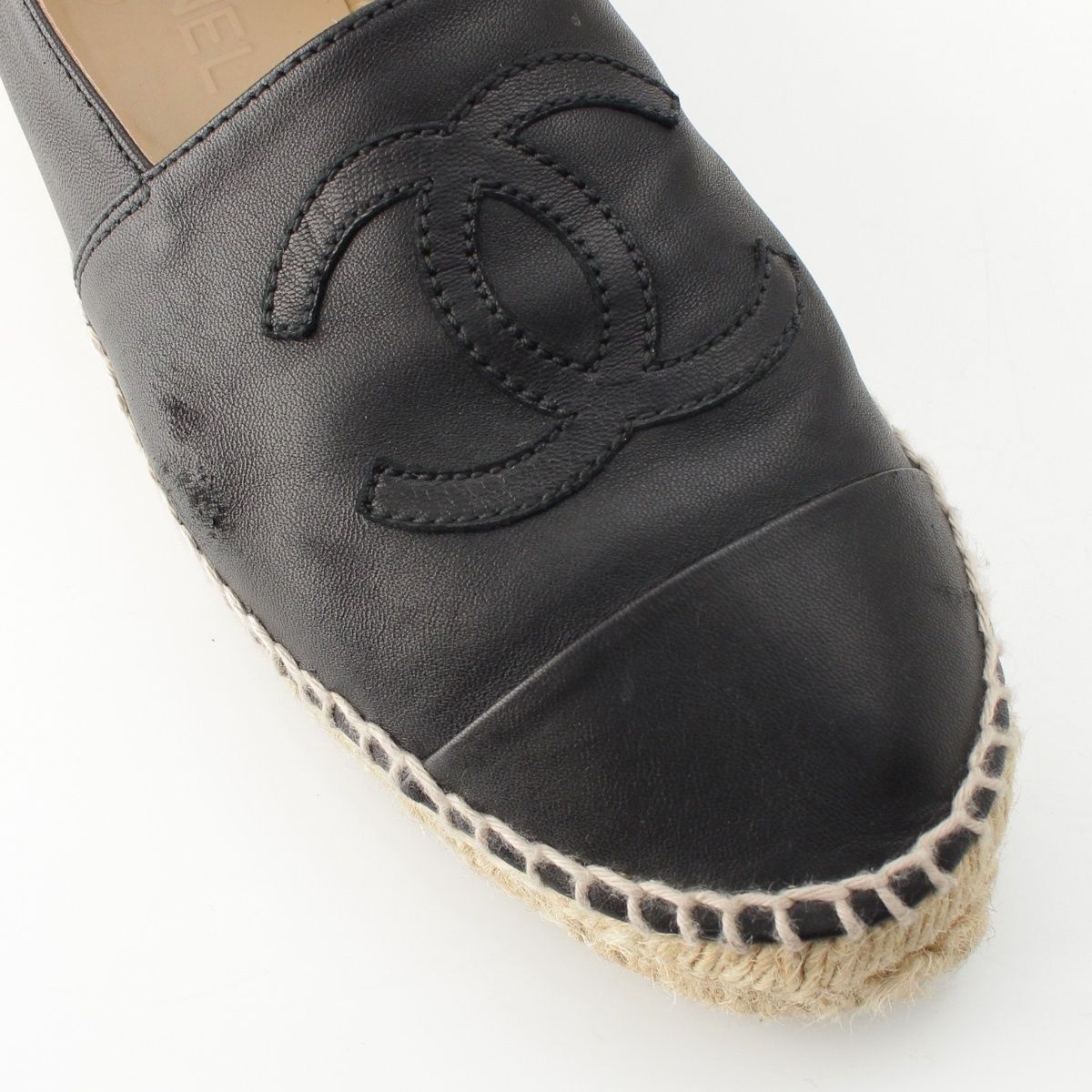 Chanel Leather CC Logo Espadrille Slip on Black — view 6