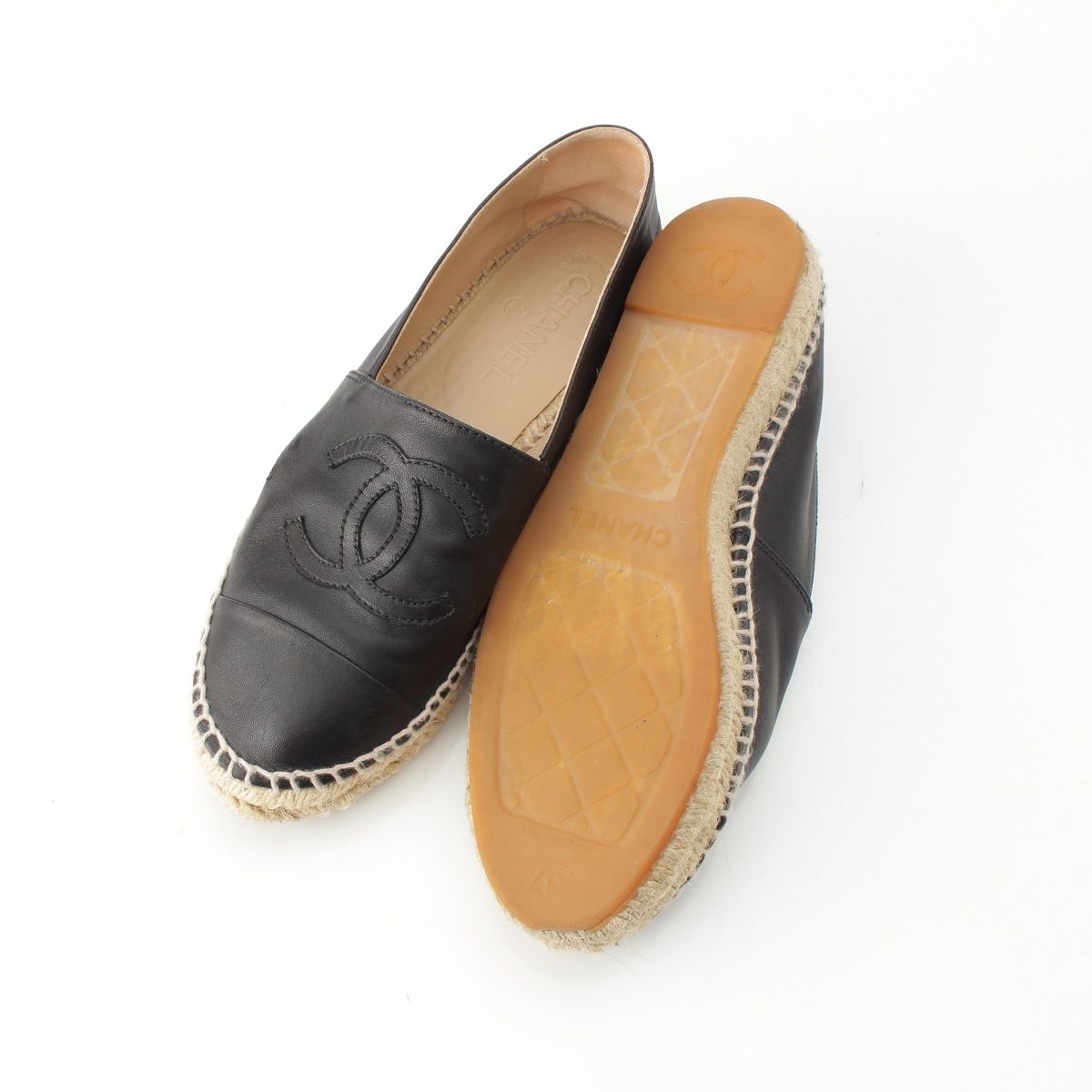 Chanel Leather CC Logo Espadrille Slip on Black — view 5