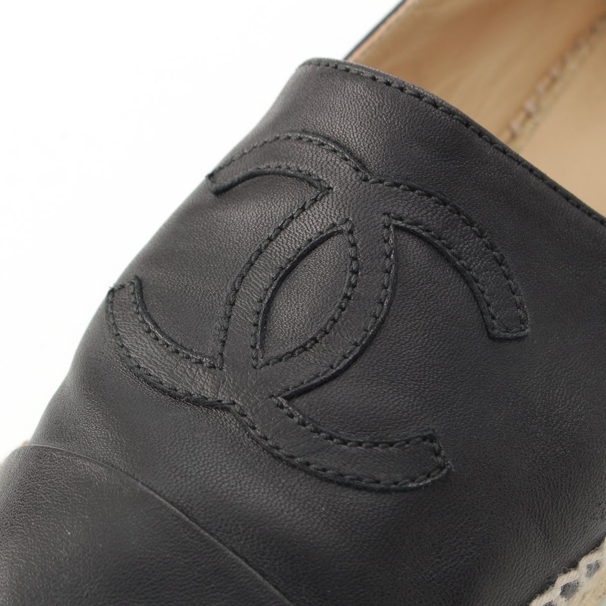 Chanel Leather CC Logo Espadrille Slip on Black — view 8