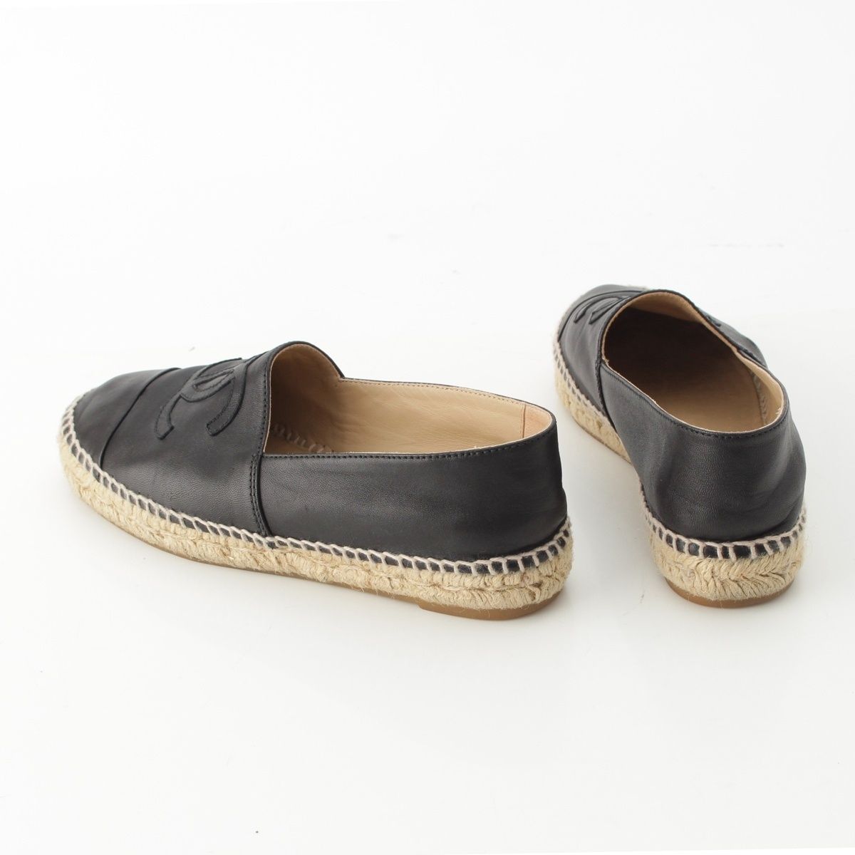 Chanel Leather CC Logo Espadrille Slip on Black — view 4