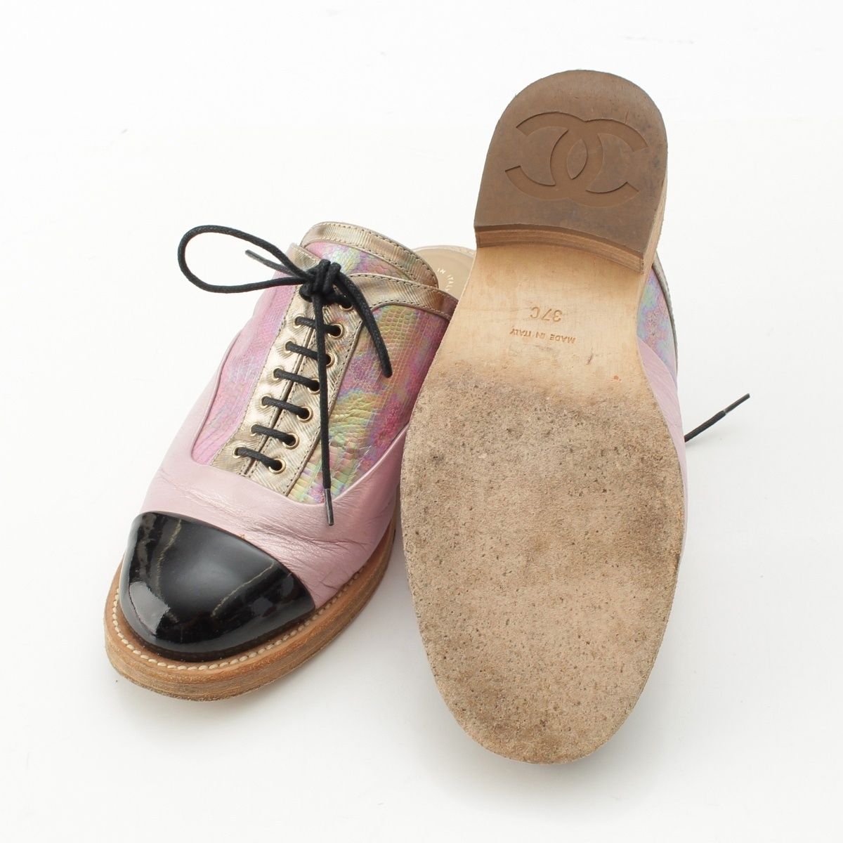 Chanel Leather CC Logo Oxford Mules Pink Black — view 5