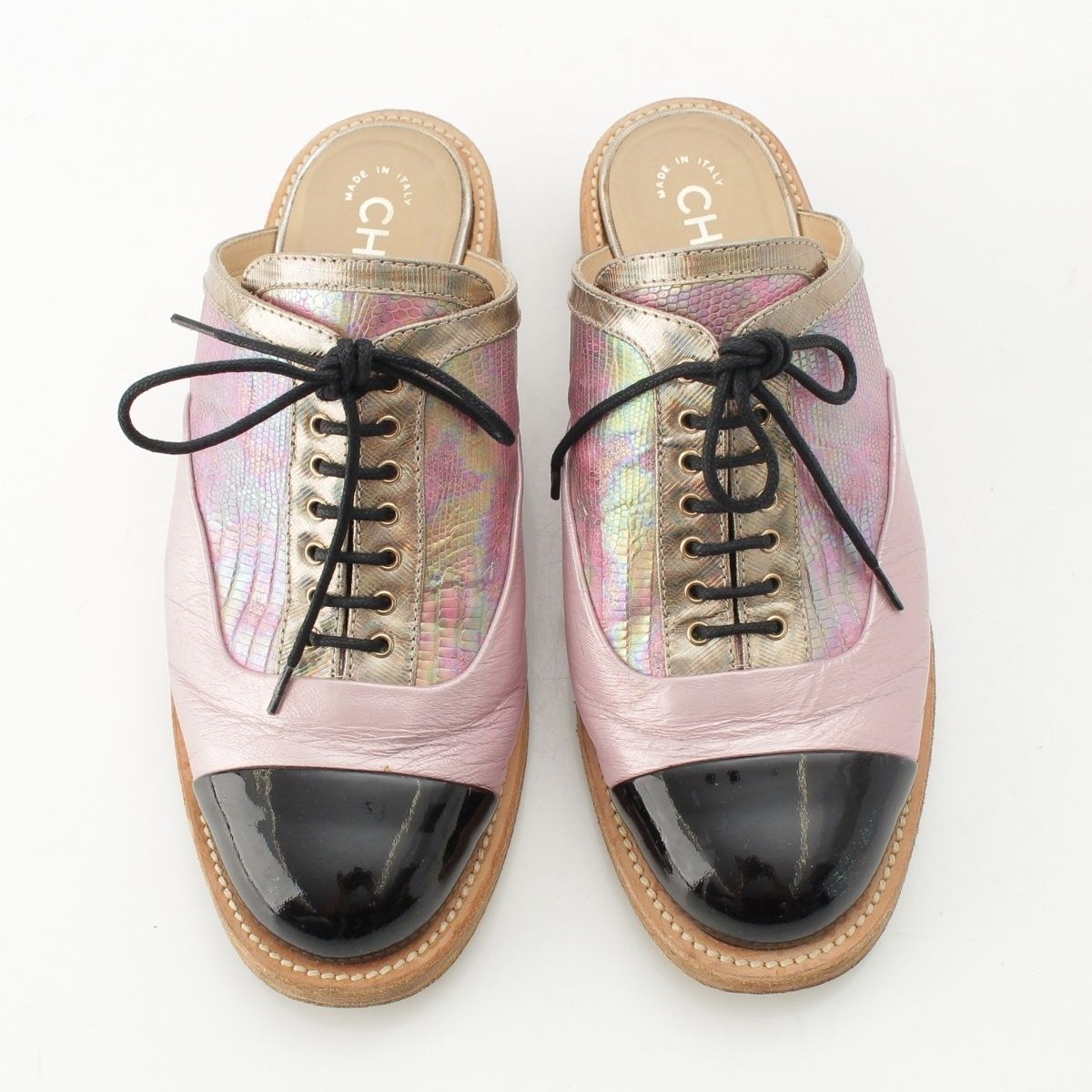 Chanel Leather CC Logo Oxford Mules Pink Black — view 2