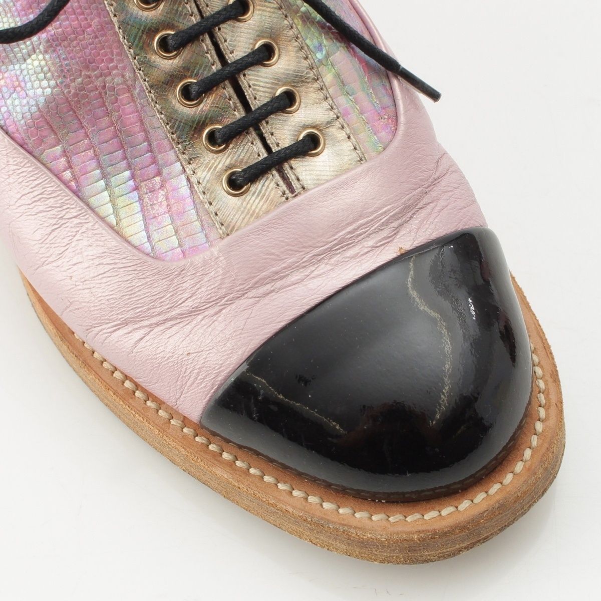 Chanel Leather CC Logo Oxford Mules Pink Black — view 6