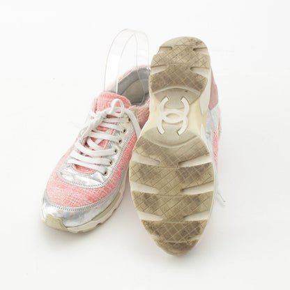 Chanel Tweed CC Logo Sneakers Pink Silver — view 5