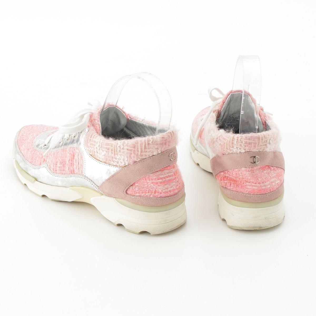 Chanel Tweed CC Logo Sneakers Pink Silver — view 4