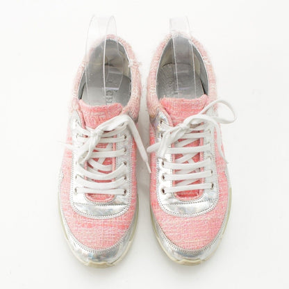 Chanel Tweed CC Logo Sneakers Pink Silver — view 2