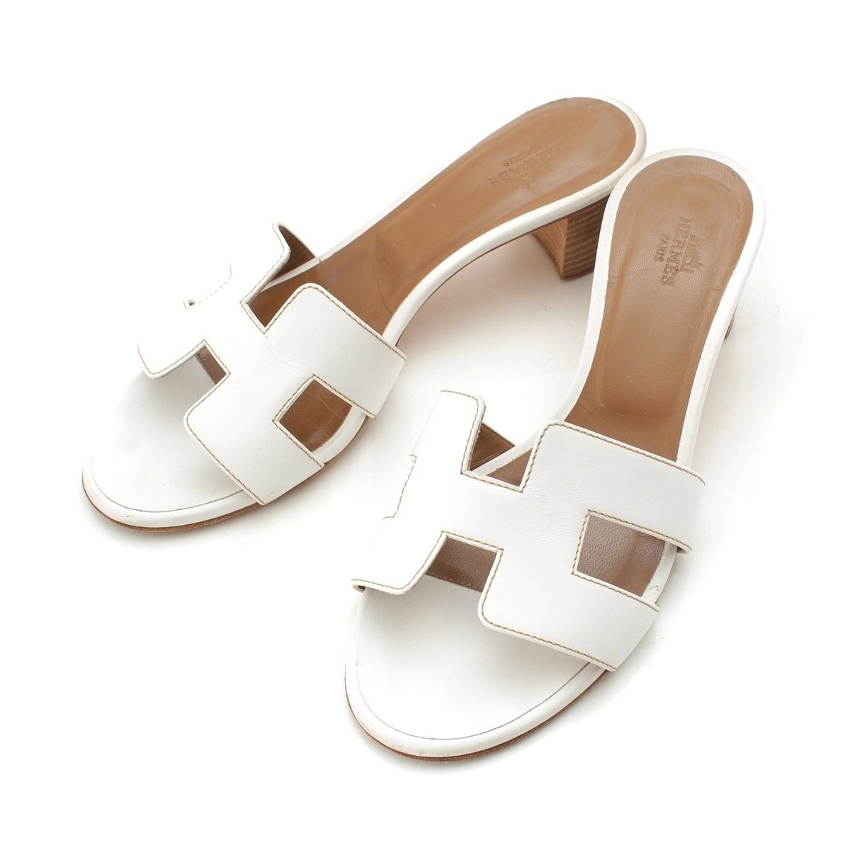 Hermes Oasis Leather Motif Sandals White
