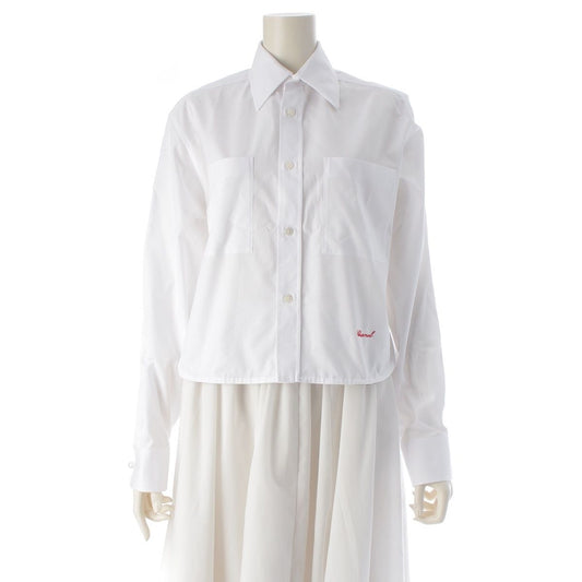 Chanel Charvet Cotton Poplin Long Sleeve Chain Pearl Cropped Shirt Blouse White