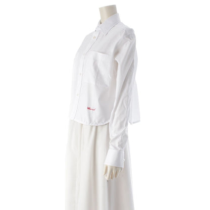Chanel Charvet Cotton Poplin Long Sleeve Chain Pearl Cropped Shirt Blouse White — view 2