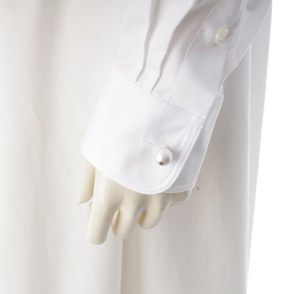 Chanel Charvet Cotton Poplin Long Sleeve Chain Pearl Cropped Shirt Blouse White — view 7